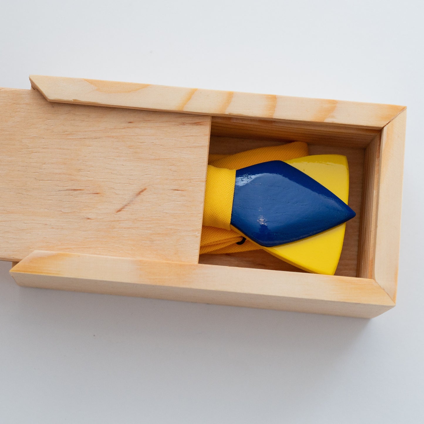 Wooden Bow Tie Yellow and Blue in Ukraine Colors with Personalized Wood Gift Box