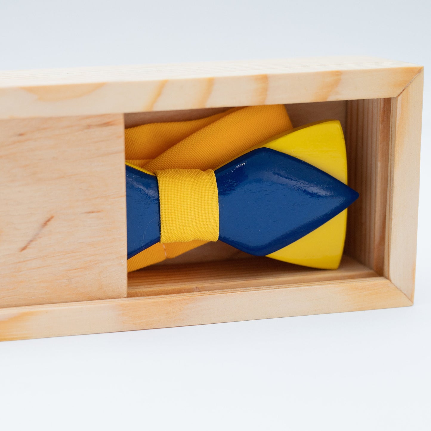 Wooden Bow Tie Yellow and Blue in Ukraine Colors with Personalized Wood Gift Box