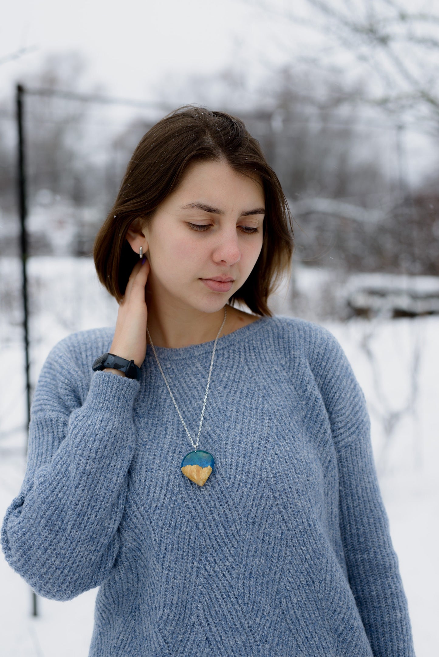 Aurora Borealis Wood Resin Pendant: Night Sky Necklace