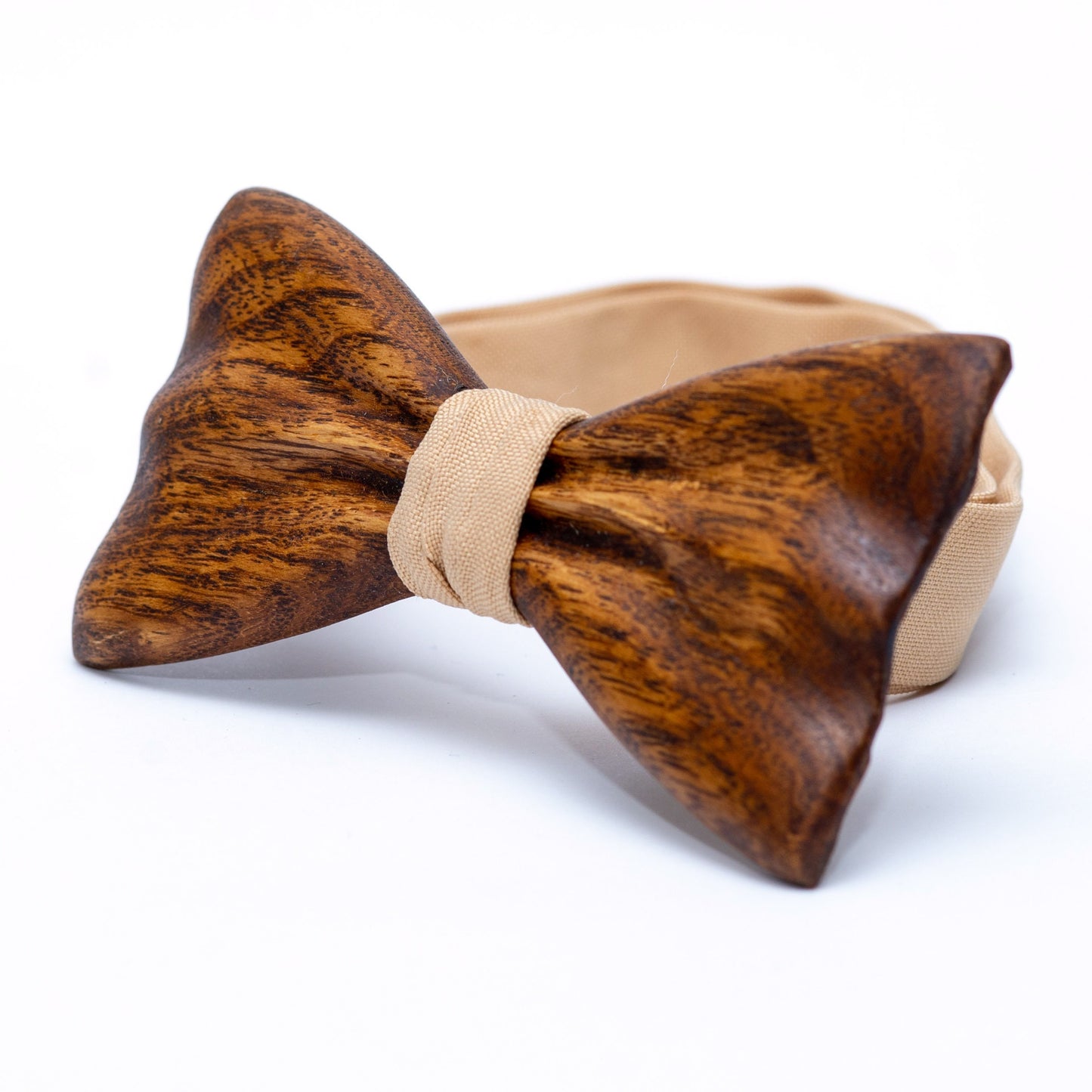Brown Wooden Bow Tie For Men With Beige Stripe in Hardwood Gift Box