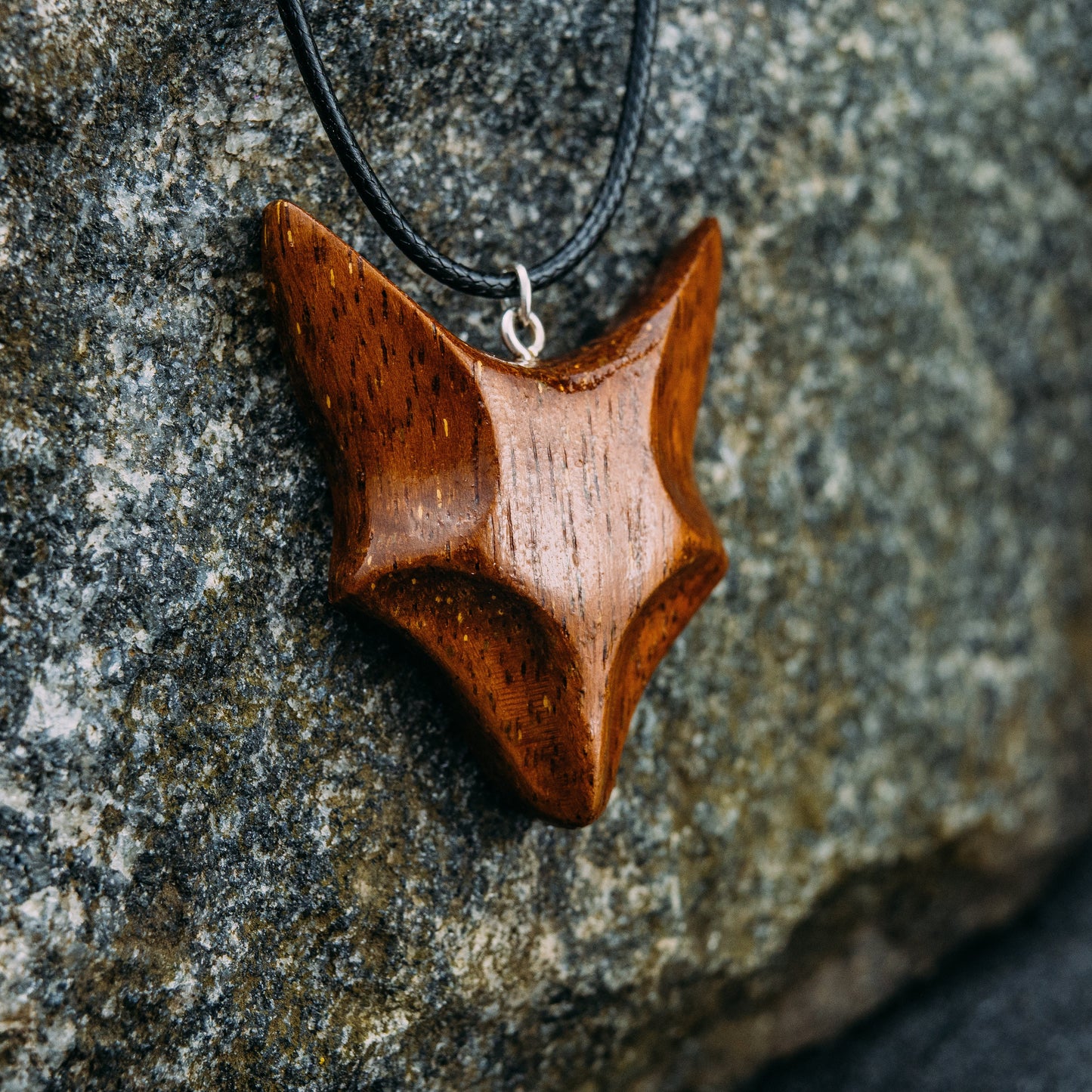 Personalized Merbau Wood Fox Necklace: Engraved Gift Box