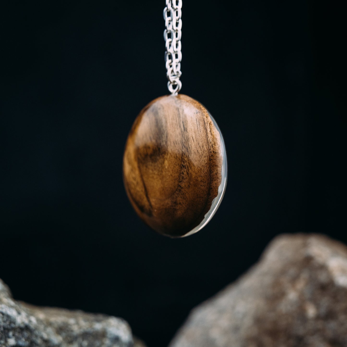 Moon Phase Wood Resin Necklace: Personalized Walnut Pendant