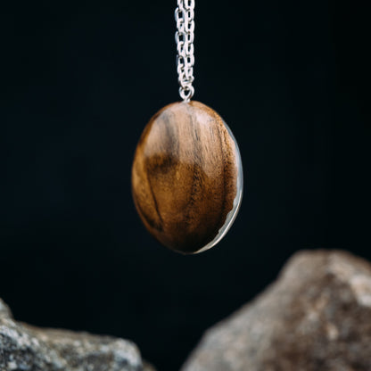 Moon Phase Wood Resin Necklace: Personalized Walnut Pendant