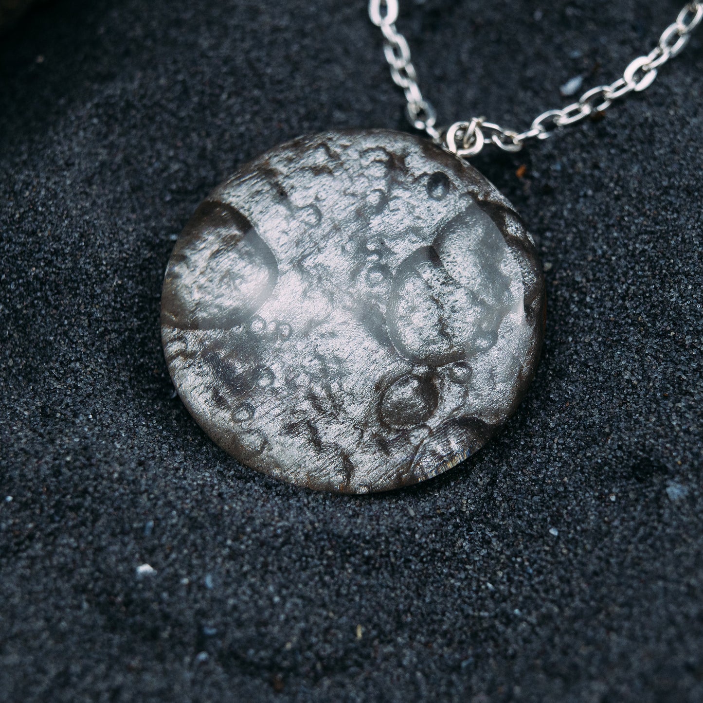 Moon Phase Wood Resin Necklace: Personalized Walnut Pendant