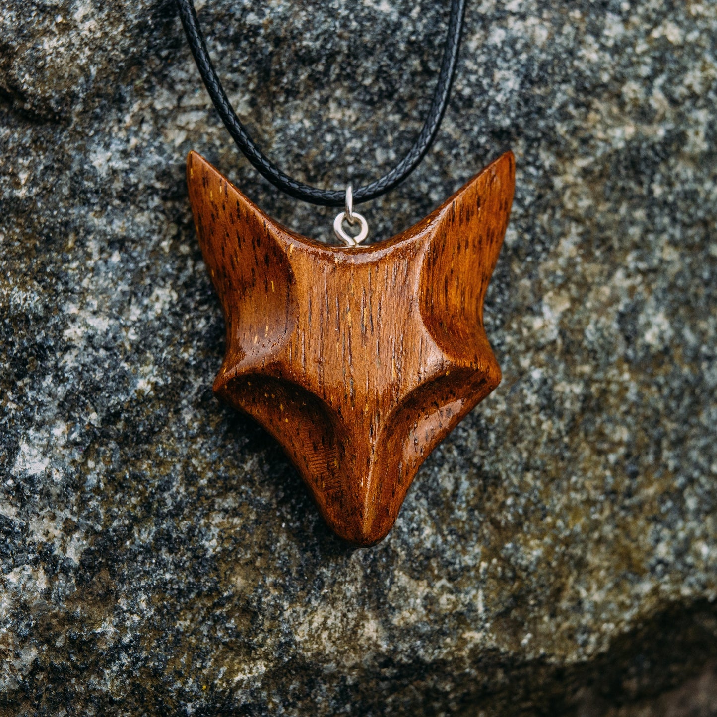 Personalized Merbau Wood Fox Necklace: Engraved Gift Box