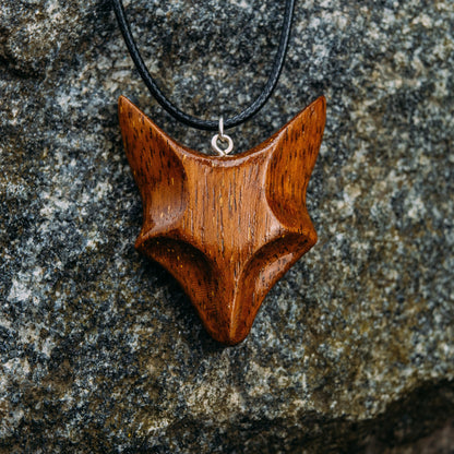 Personalized Merbau Wood Fox Necklace: Engraved Gift Box