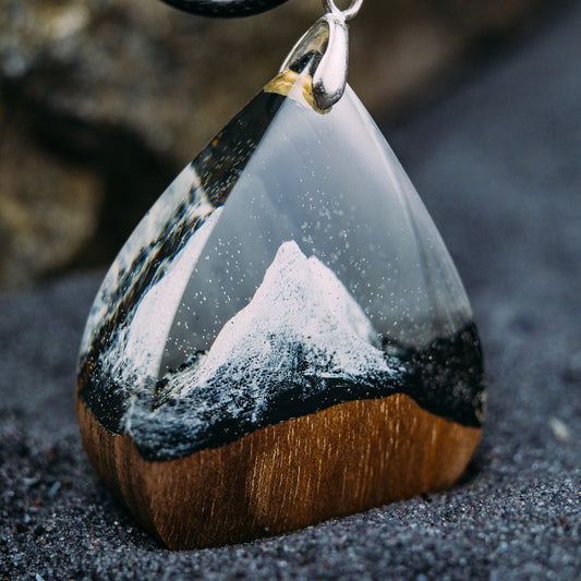 Wood Resin Pendant Matterhorn Mountain Necklace Handmade Resin Jewelry 5th Anniversary Gift for Wife