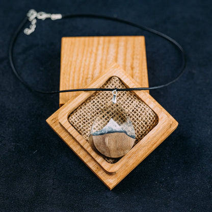 Wood Resin Pendant Matterhorn Mountain Necklace Handmade Resin Jewelry 5th Anniversary Gift for Wife