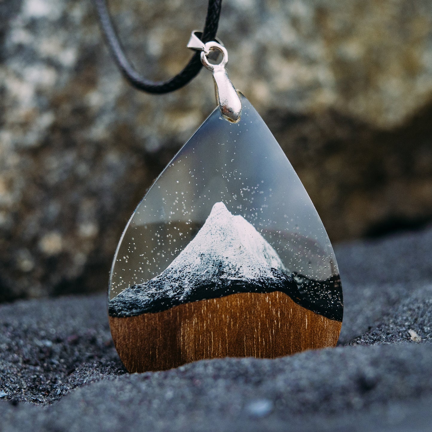 Wood Resin Pendant Matterhorn Mountain Necklace Handmade Resin Jewelry 5th Anniversary Gift for Wife