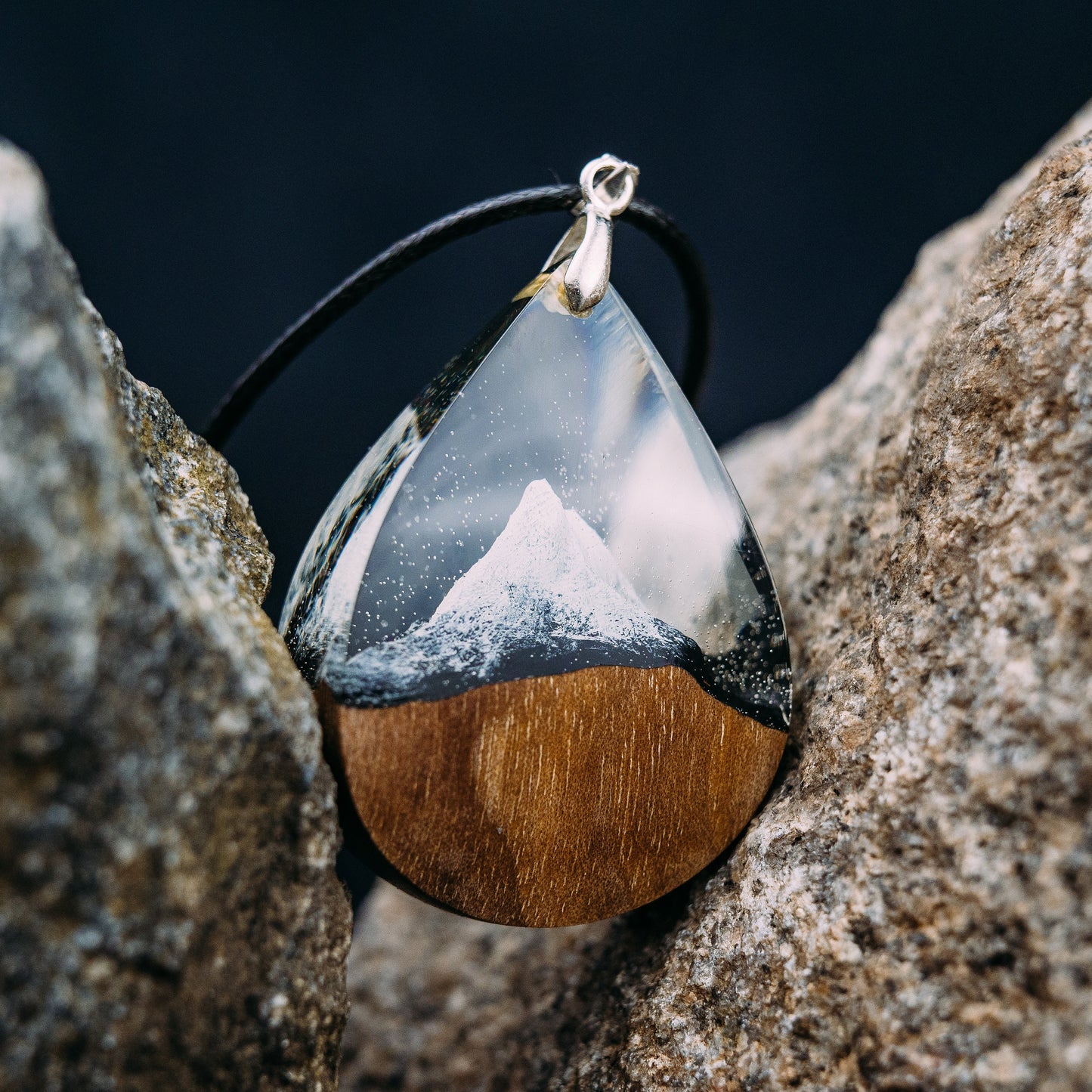 Wood Resin Pendant Matterhorn Mountain Necklace Handmade Resin Jewelry 5th Anniversary Gift for Wife