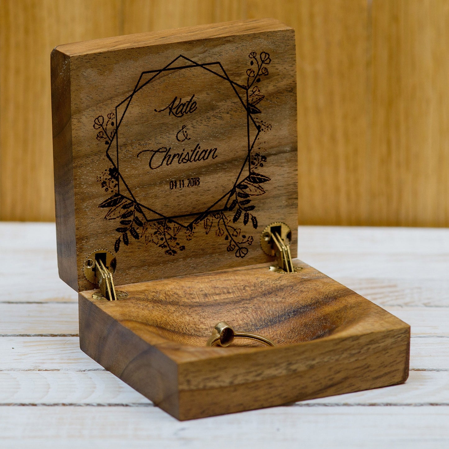 Custom Engraved Walnut Wood Ring Box: Rustic Wedding Proposal