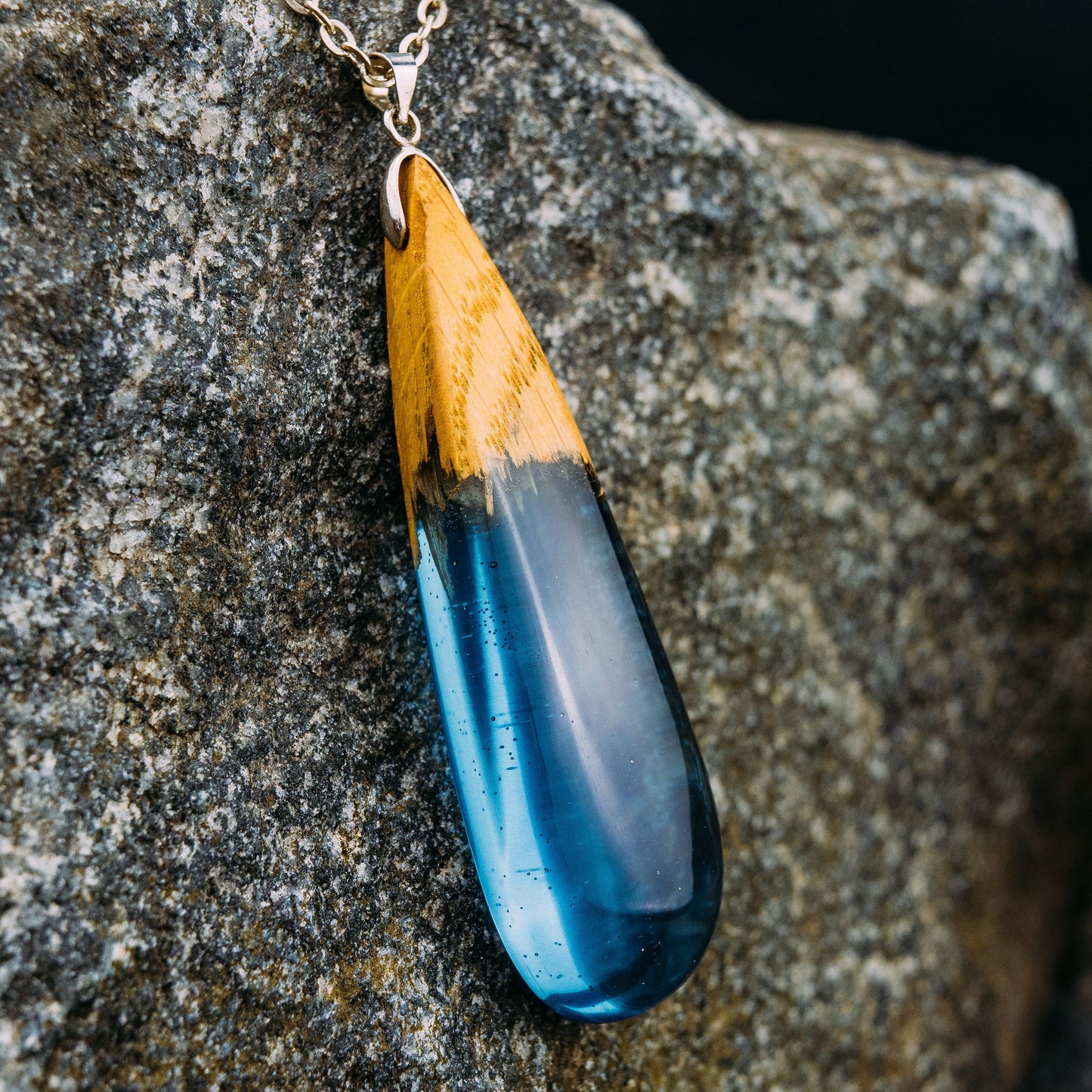 Handmade Wood Resin Teardrop Necklace: 5th Anniversary Gift