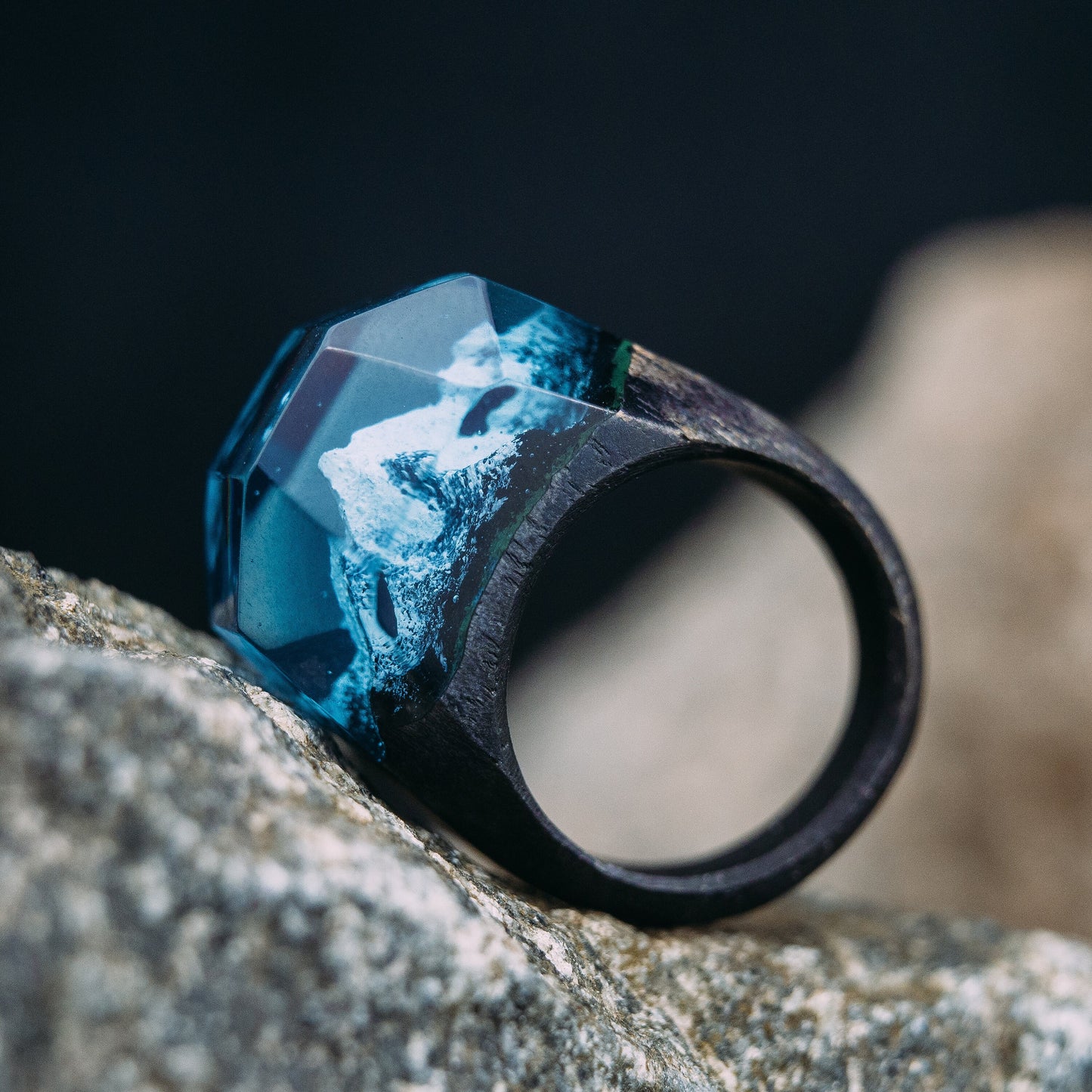 Handmade Matterhorn Mountain Wood Resin Ring, Anniversary Gift