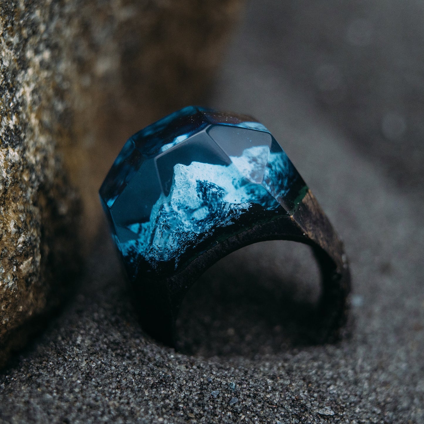 Handmade Matterhorn Mountain Wood Resin Ring, Anniversary Gift