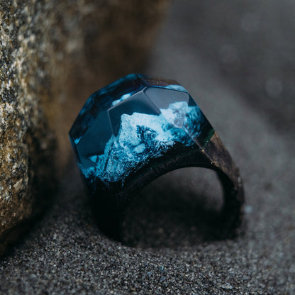 Handmade Matterhorn Mountain Wood Resin Ring, Anniversary Gift
