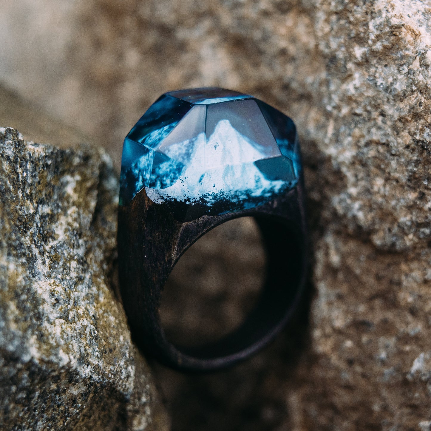 Handmade Matterhorn Mountain Wood Resin Ring, Anniversary Gift