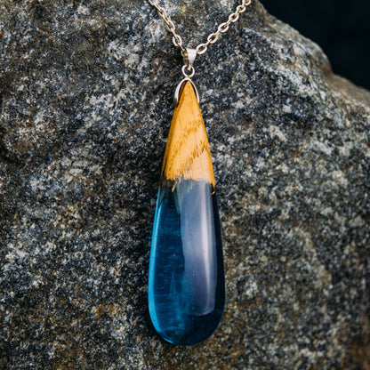 Handmade Wood Resin Teardrop Necklace: 5th Anniversary Gift