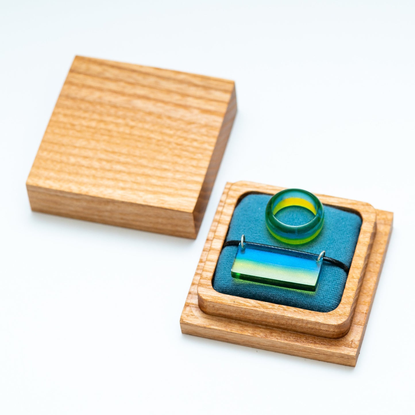Ukraine Flag Resin Ring and Pendant Set | Engraved Wooden Box