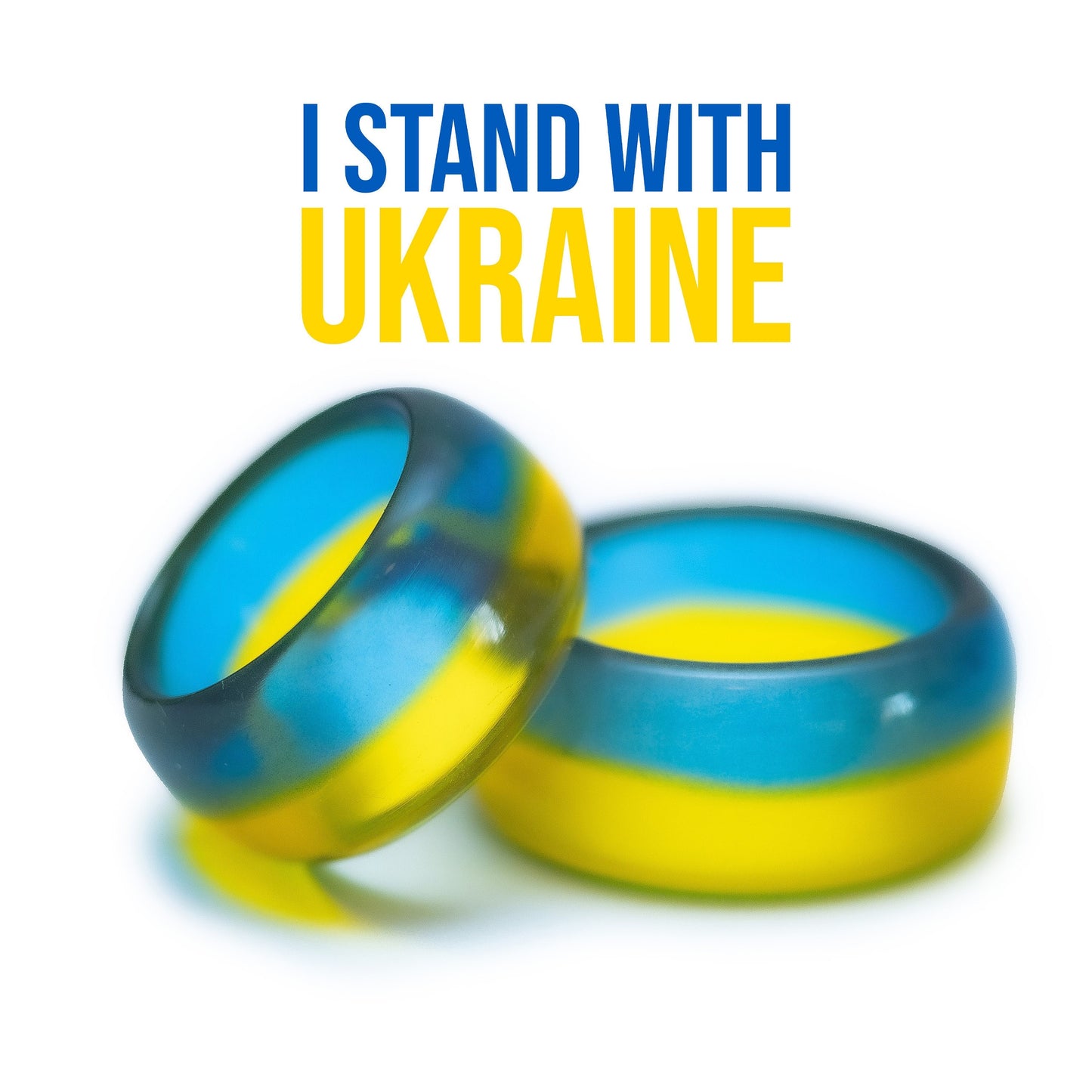 Handmade Ukraine Flag Resin Ring | Personalized Engraved Wooden Box | Patriotic Jewelry