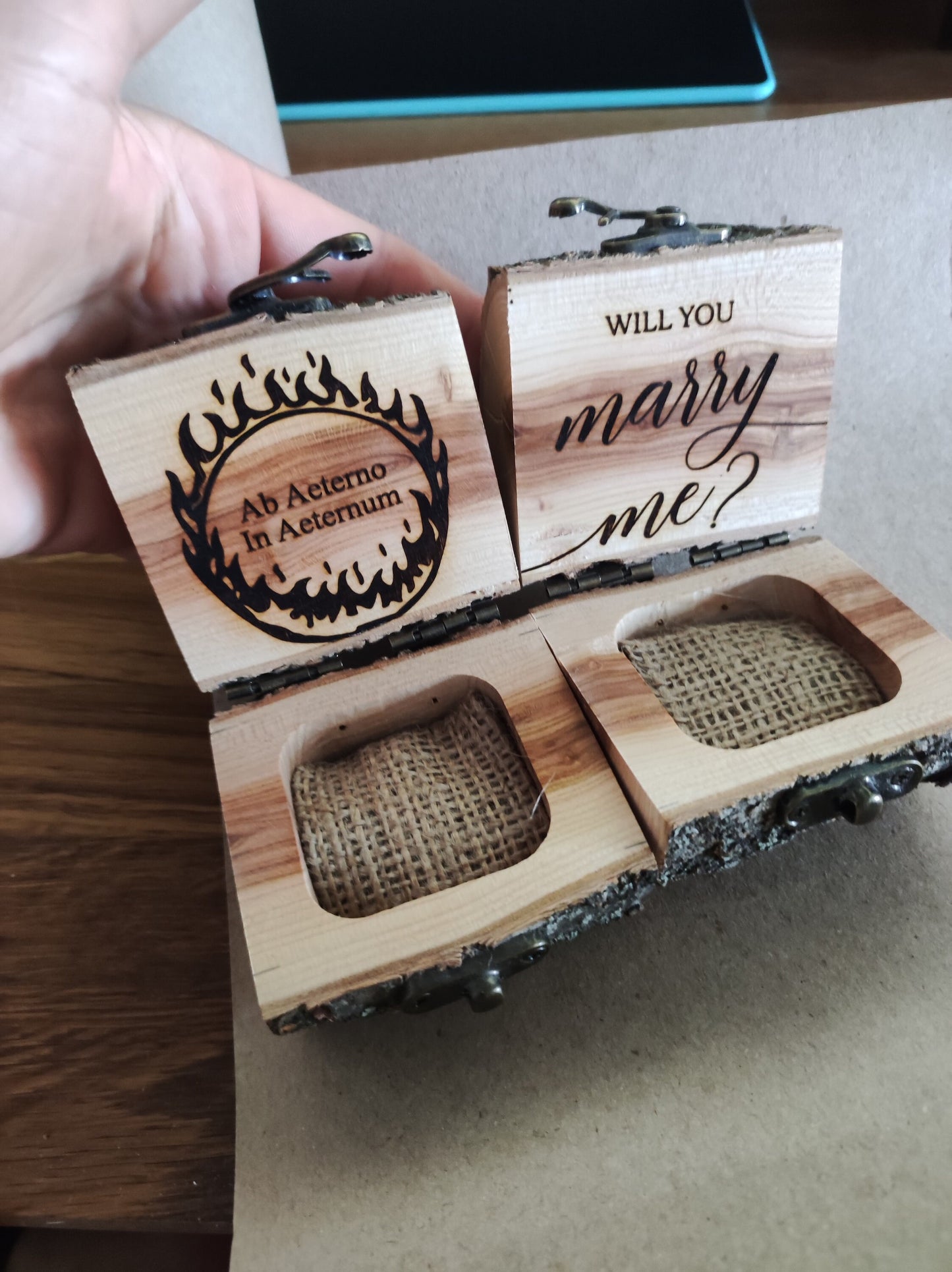 Personalized Rustic Wood Ring Box: Engagement Proposal, Wedding Ring Holder