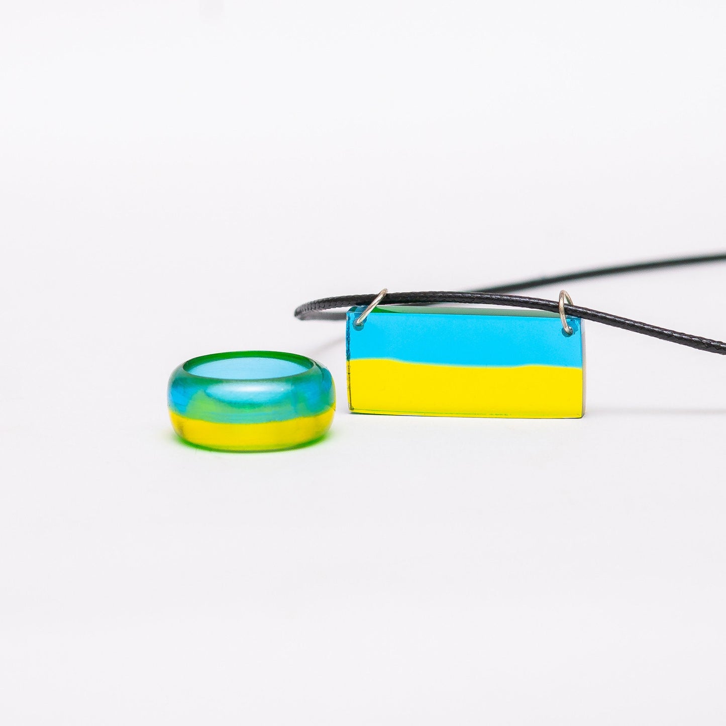 Ukraine Flag Resin Ring and Pendant Set | Engraved Wooden Box