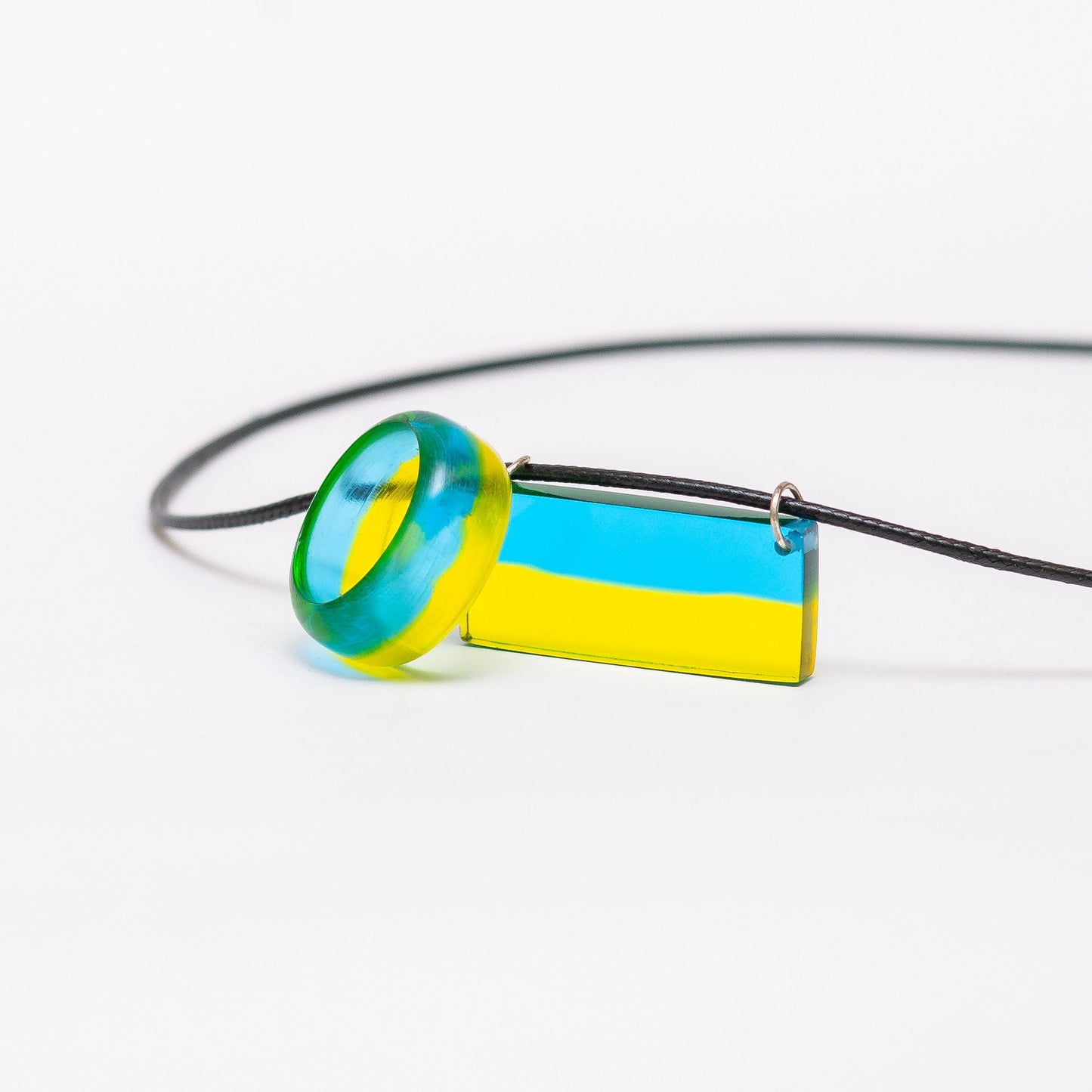 Ukraine Flag Resin Ring and Pendant Set | Engraved Wooden Box