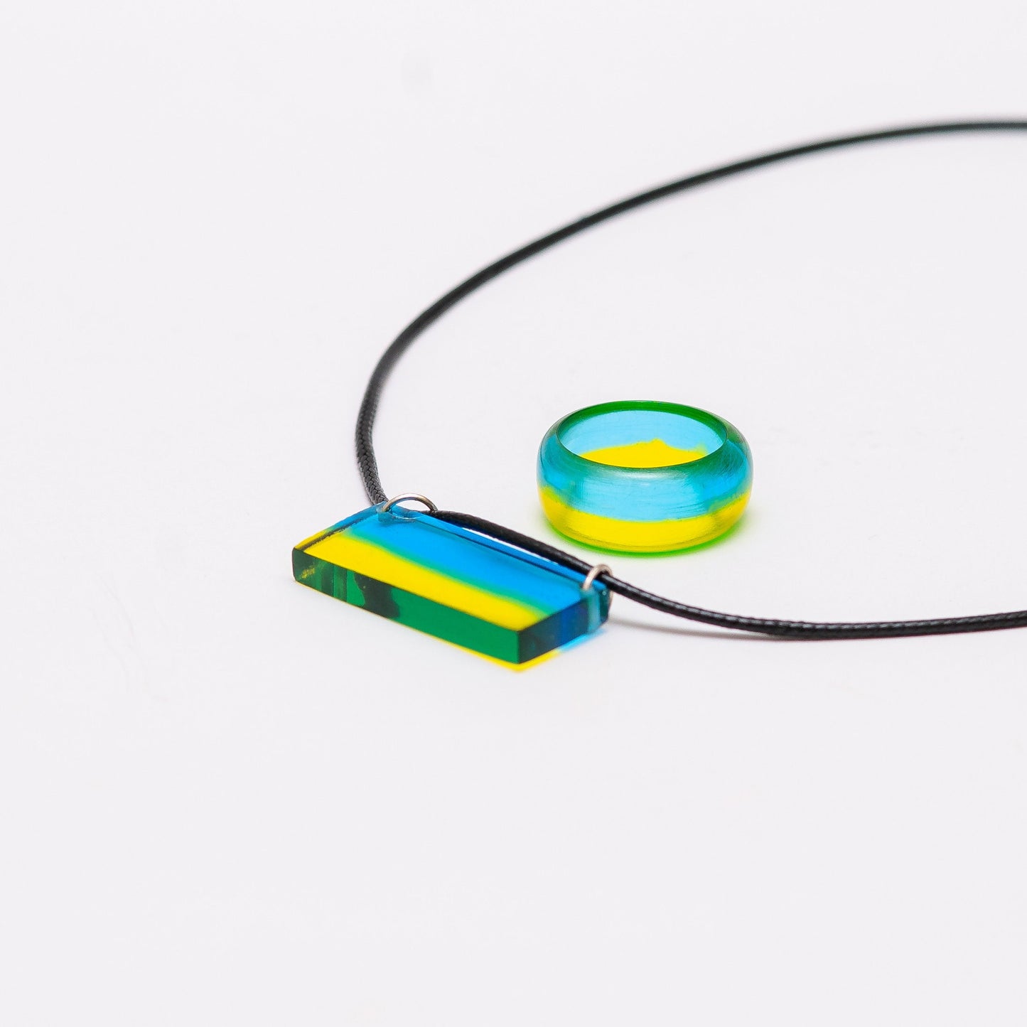 Ukraine Flag Resin Ring and Pendant Set | Engraved Wooden Box