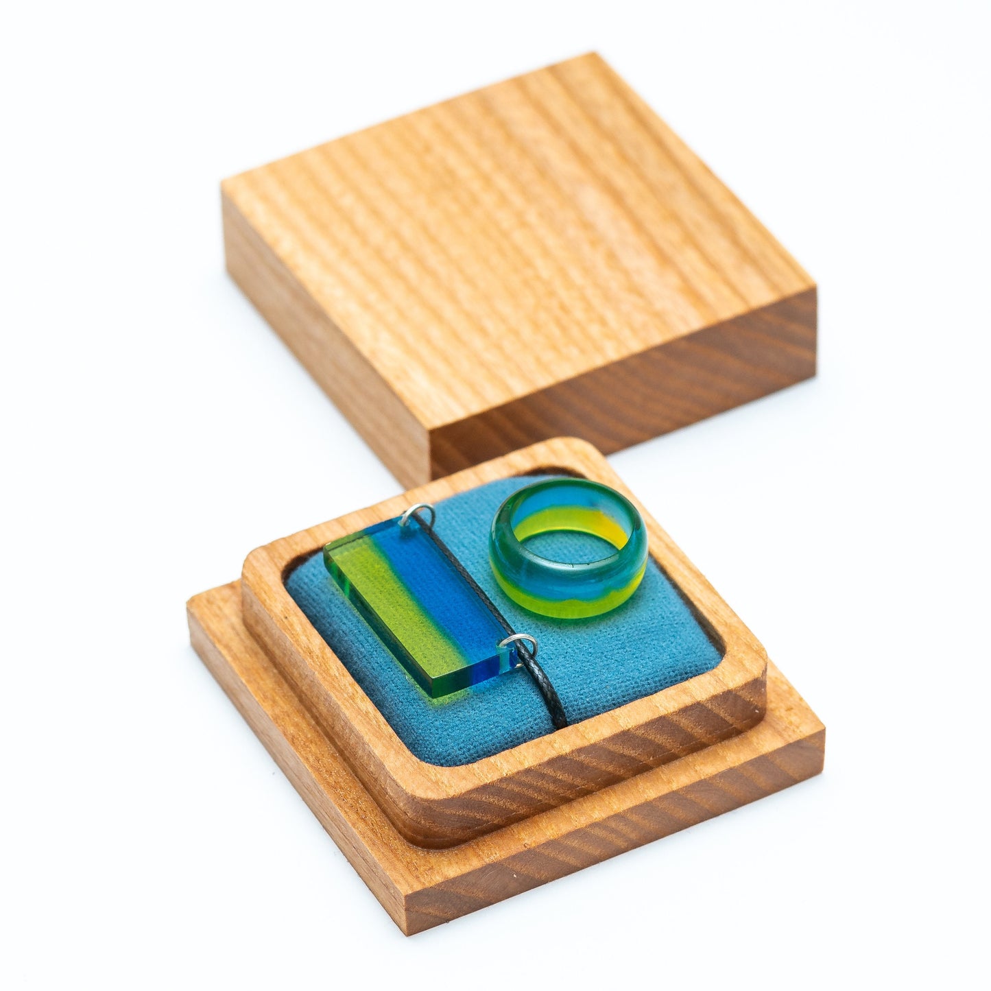 Ukraine Flag Resin Ring and Pendant Set | Engraved Wooden Box