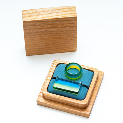 Ukraine Flag Resin Ring and Pendant Set | Engraved Wooden Box
