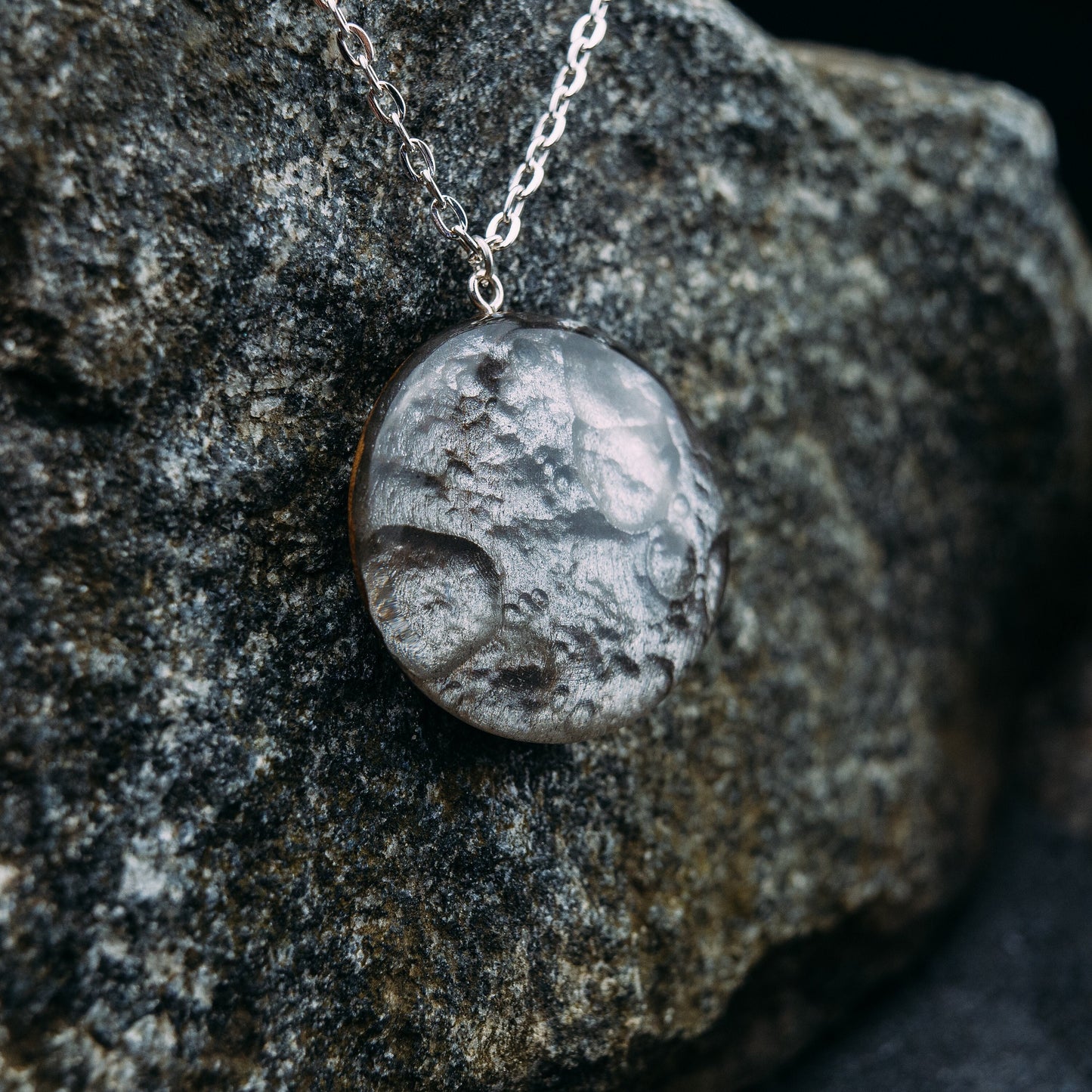 Moon Phase Wood Resin Necklace: Personalized Walnut Pendant