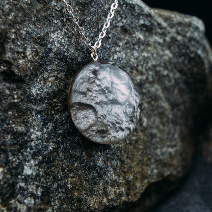 Moon Phase Wood Resin Necklace: Personalized Walnut Pendant