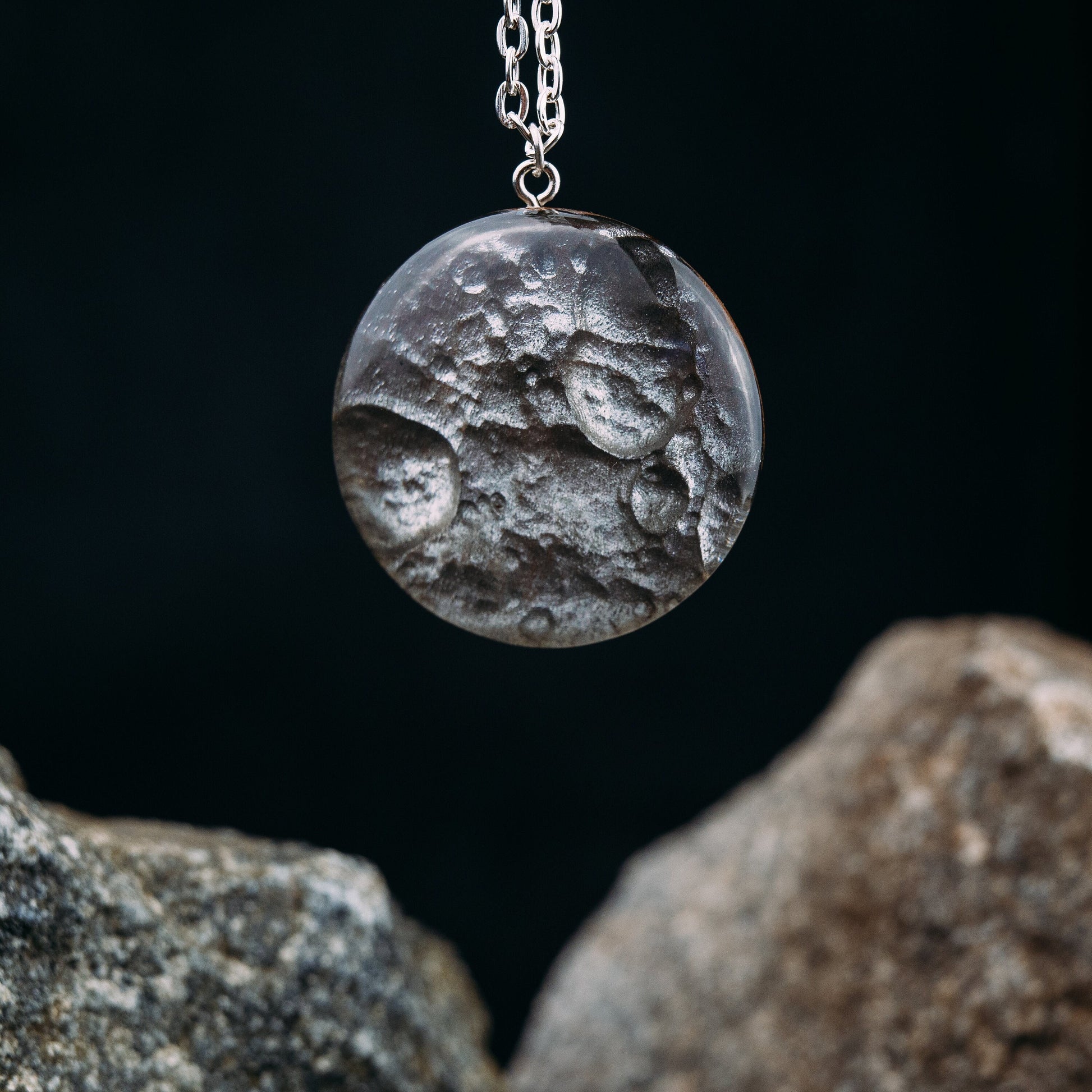Front of moon surface wooden resin pendant