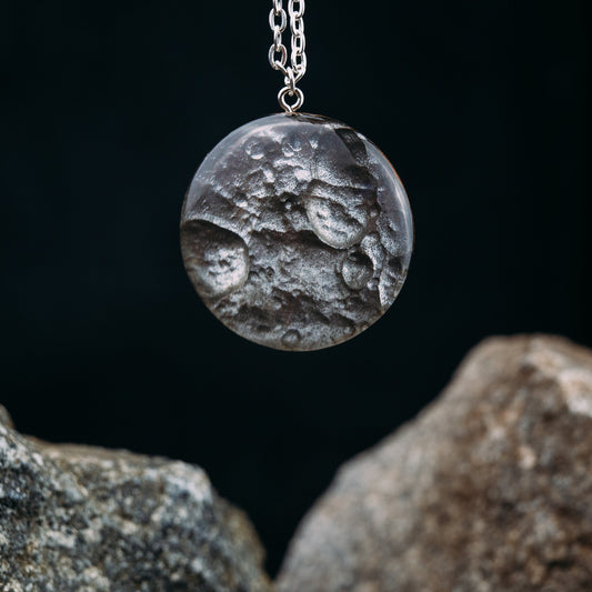 Front of moon surface wooden resin pendant