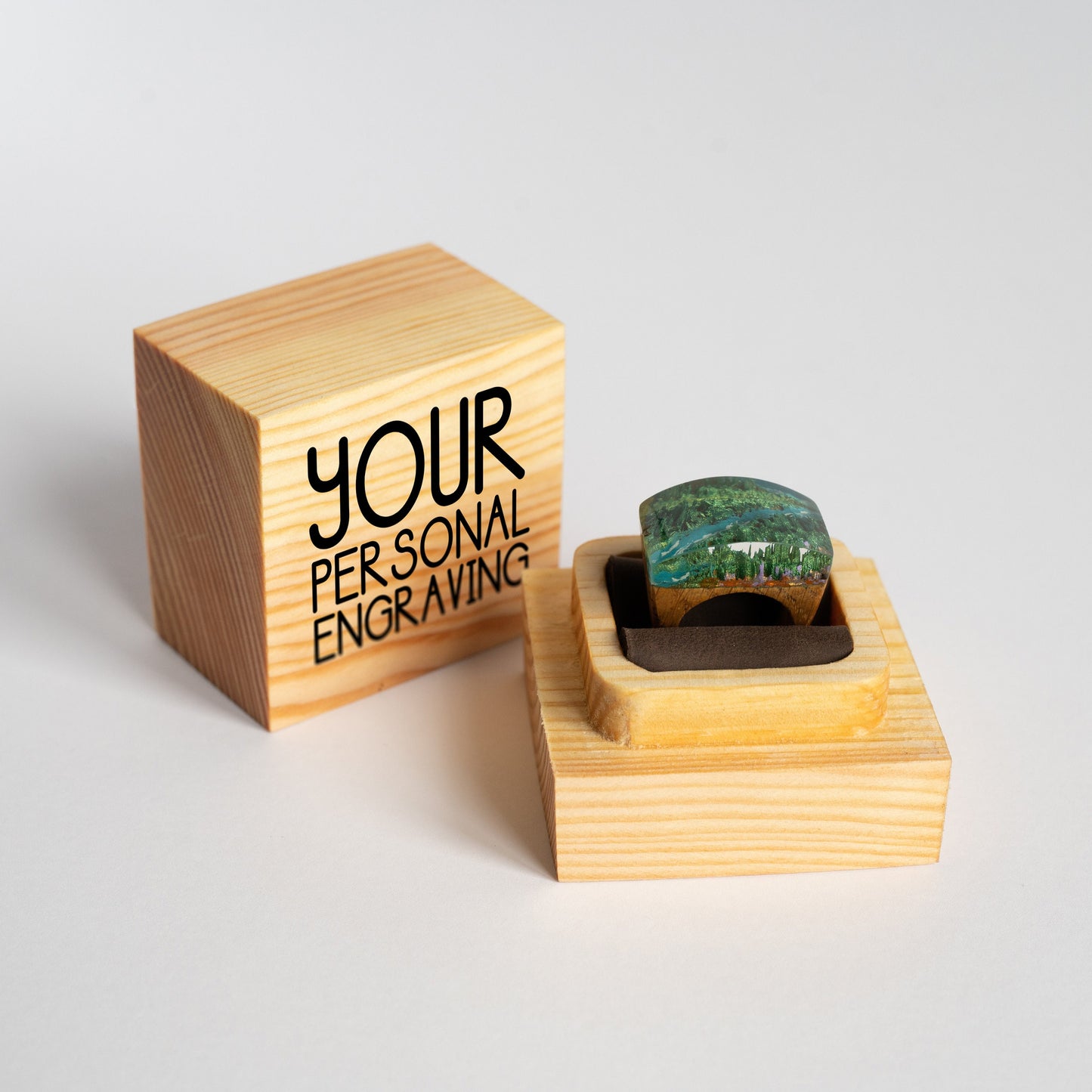 Personalized Wooden Ring – Mountain Landscape Ring, 5th Anniversary Gift for Wife, Mothers Day Jewelry