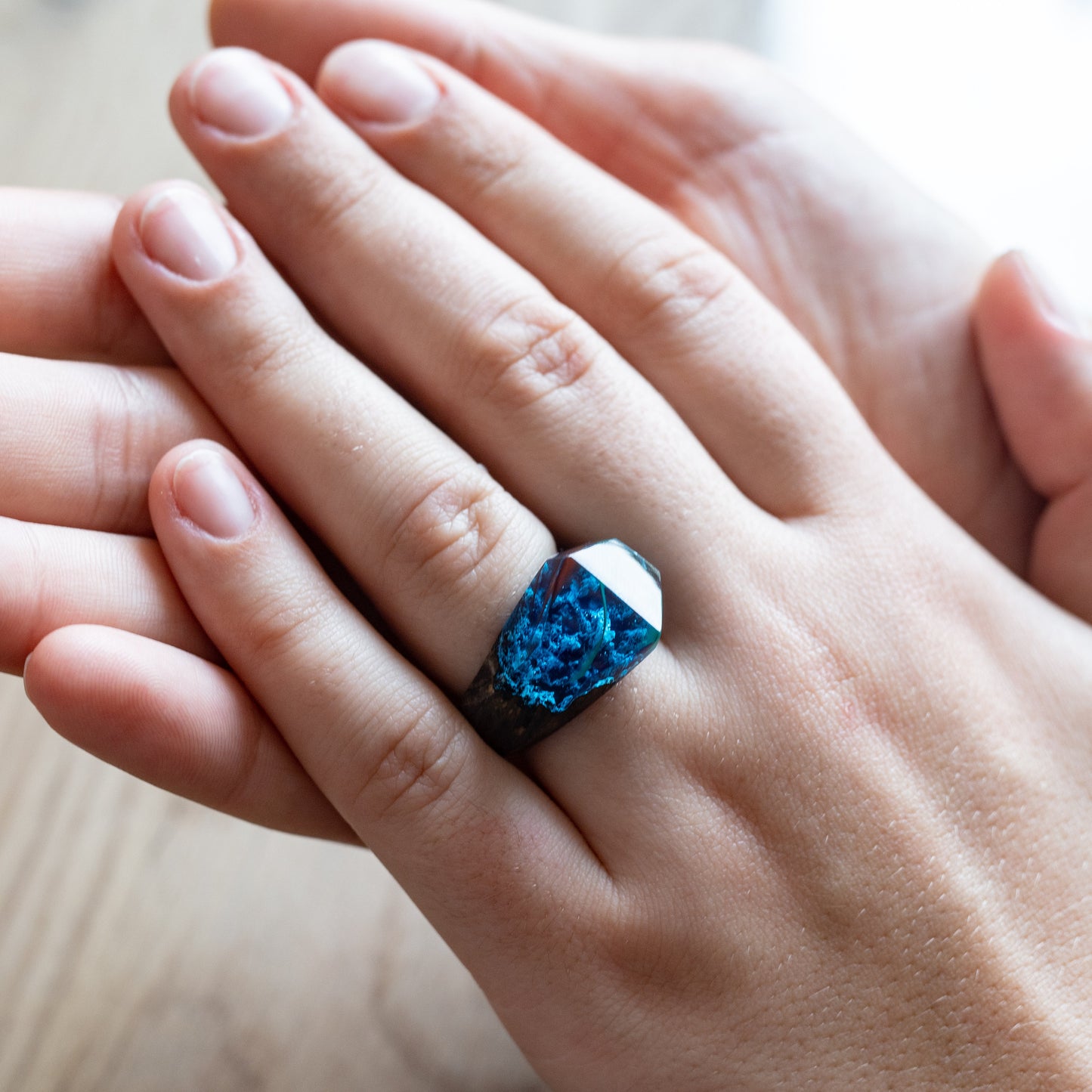 Aurora Borealis Wood Resin Ring Custom Ring Gift for Wife
