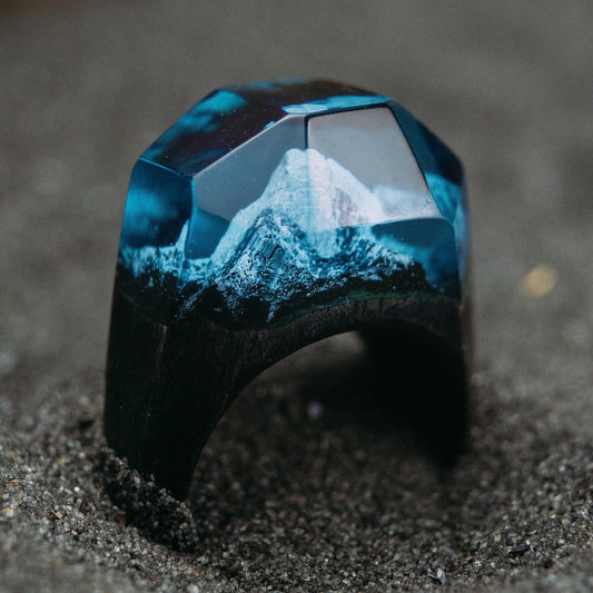 Handmade Matterhorn Mountain Wood Resin Ring, Anniversary Gift