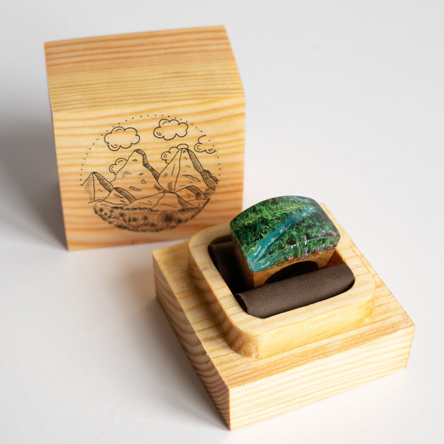 Personalized Wooden Ring – Mountain Landscape Ring, 5th Anniversary Gift for Wife, Mothers Day Jewelry