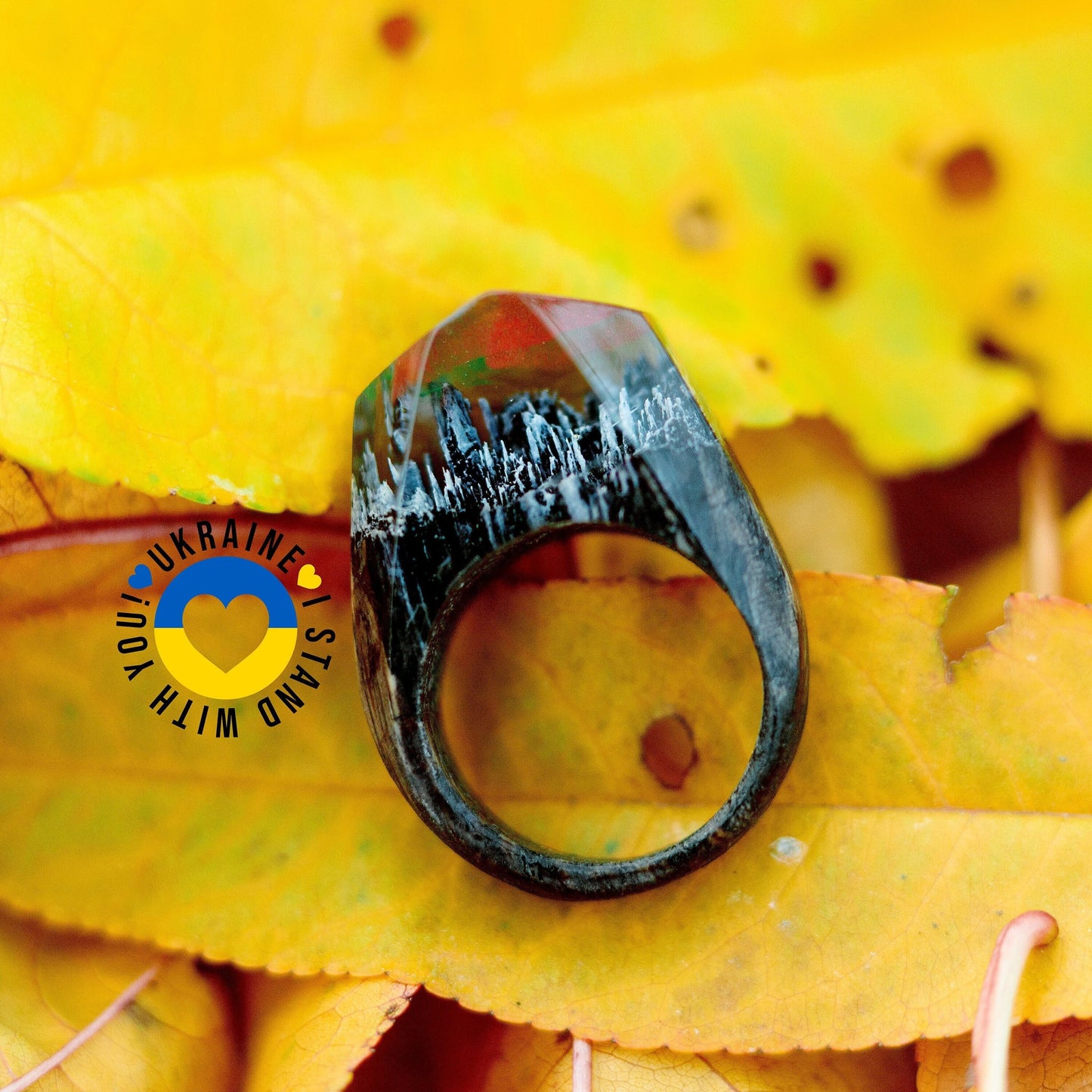 Aurora Borealis Wood Resin Ring Custom Ring Gift for Wife