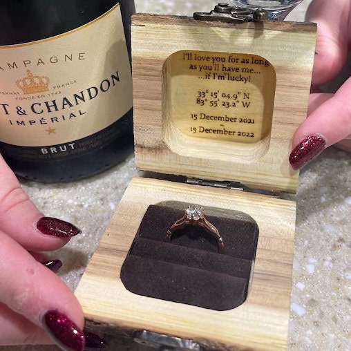 Personalized Wood Engagement Ring Box: Rustic Wedding Ring Holder