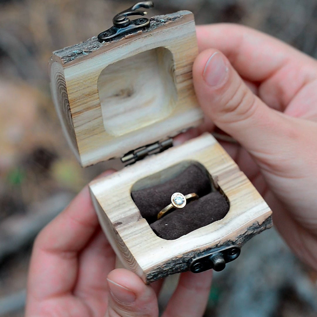 Personalized Wood Engagement Ring Box: Rustic Wedding Ring Holder