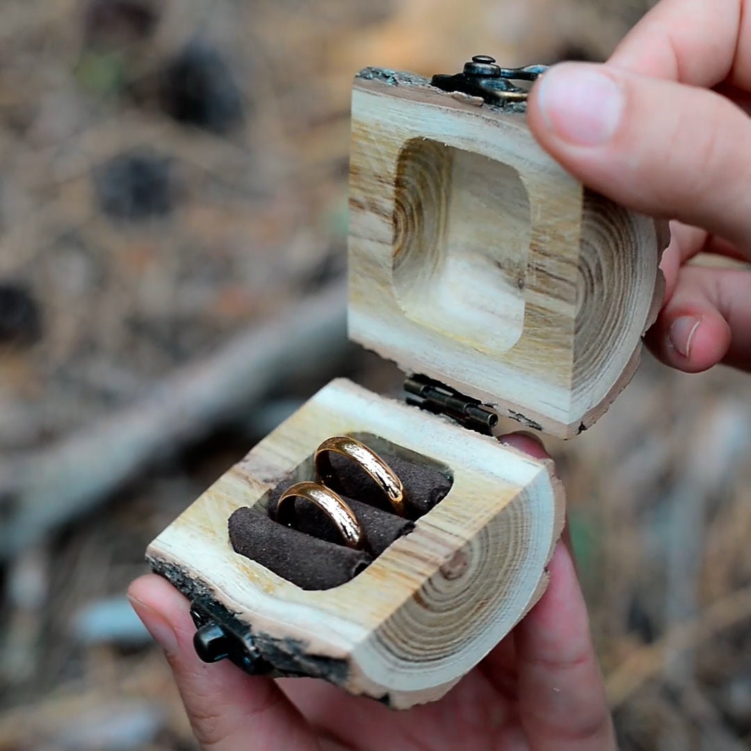 Personalized Wood Engagement Ring Box: Rustic Wedding Ring Holder