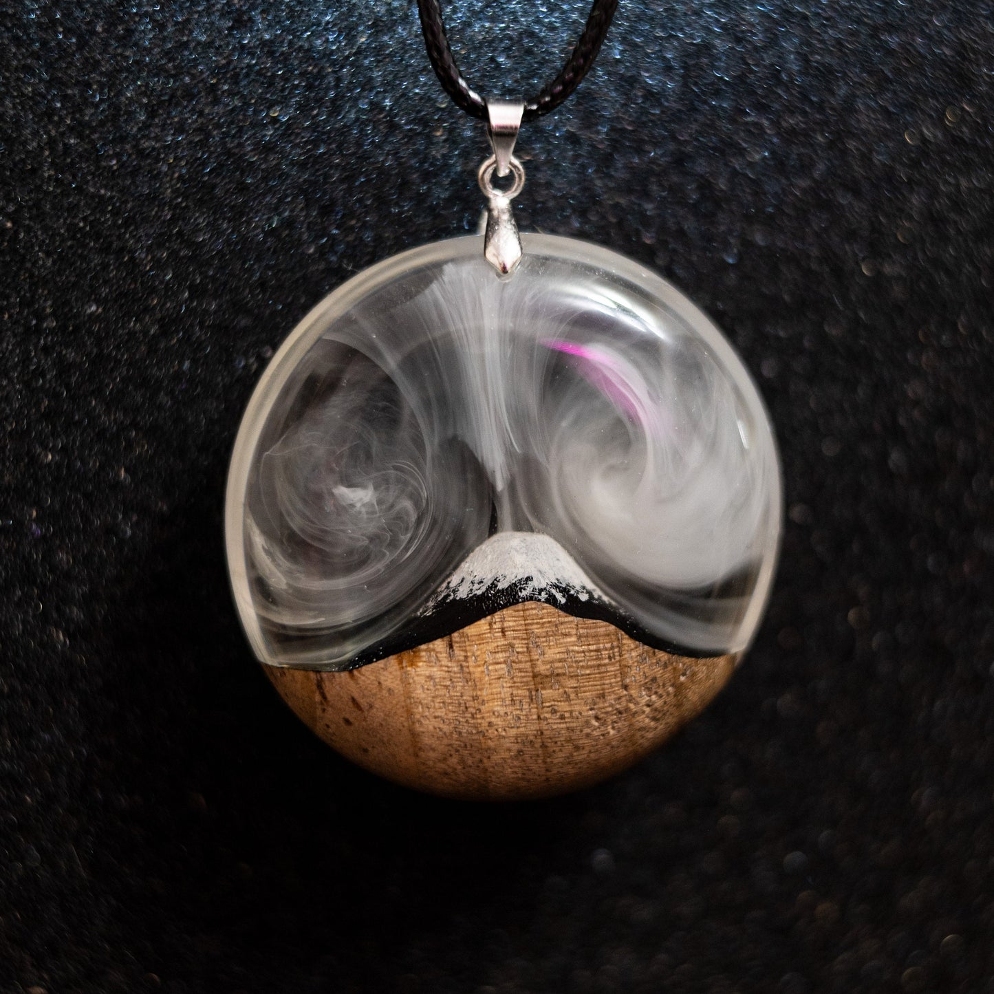Wood Resin Mountain Pendant Necklace: Personalized Nature Jewelry