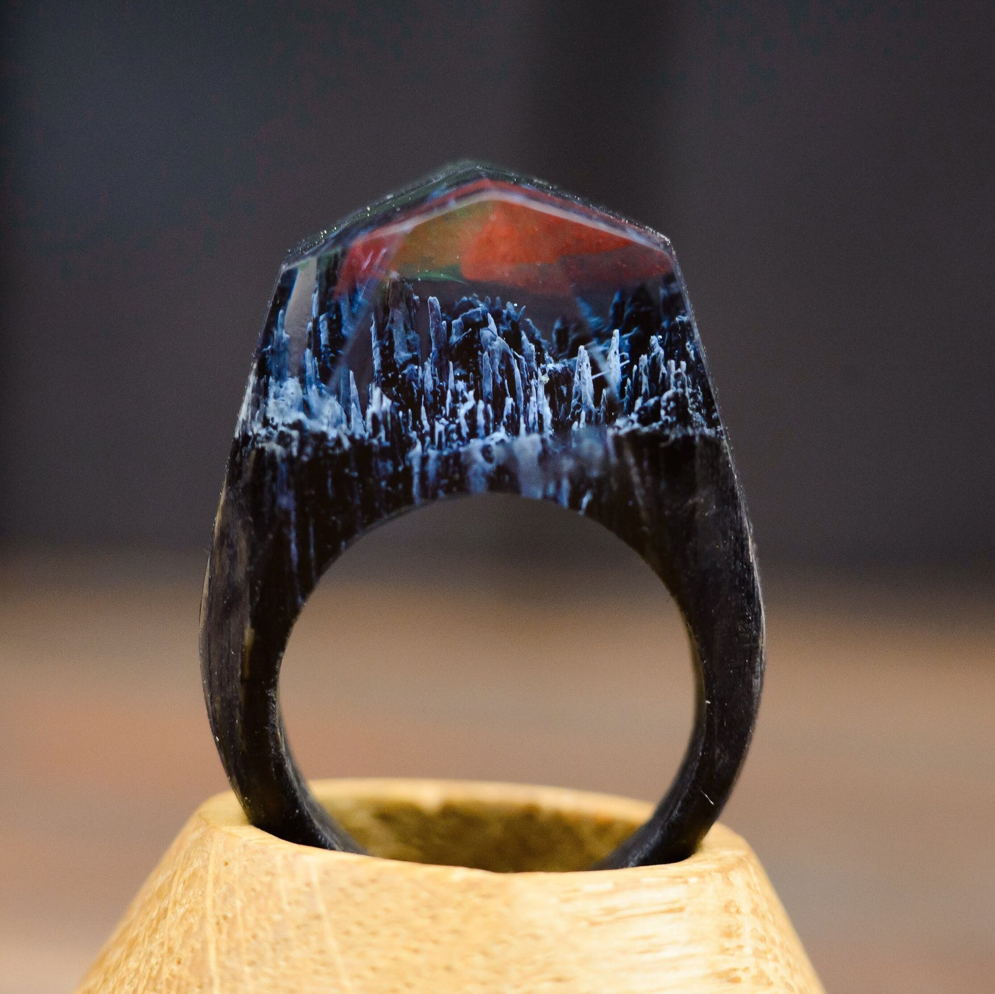Aurora Borealis Wood Resin Ring Custom Ring Gift for Wife