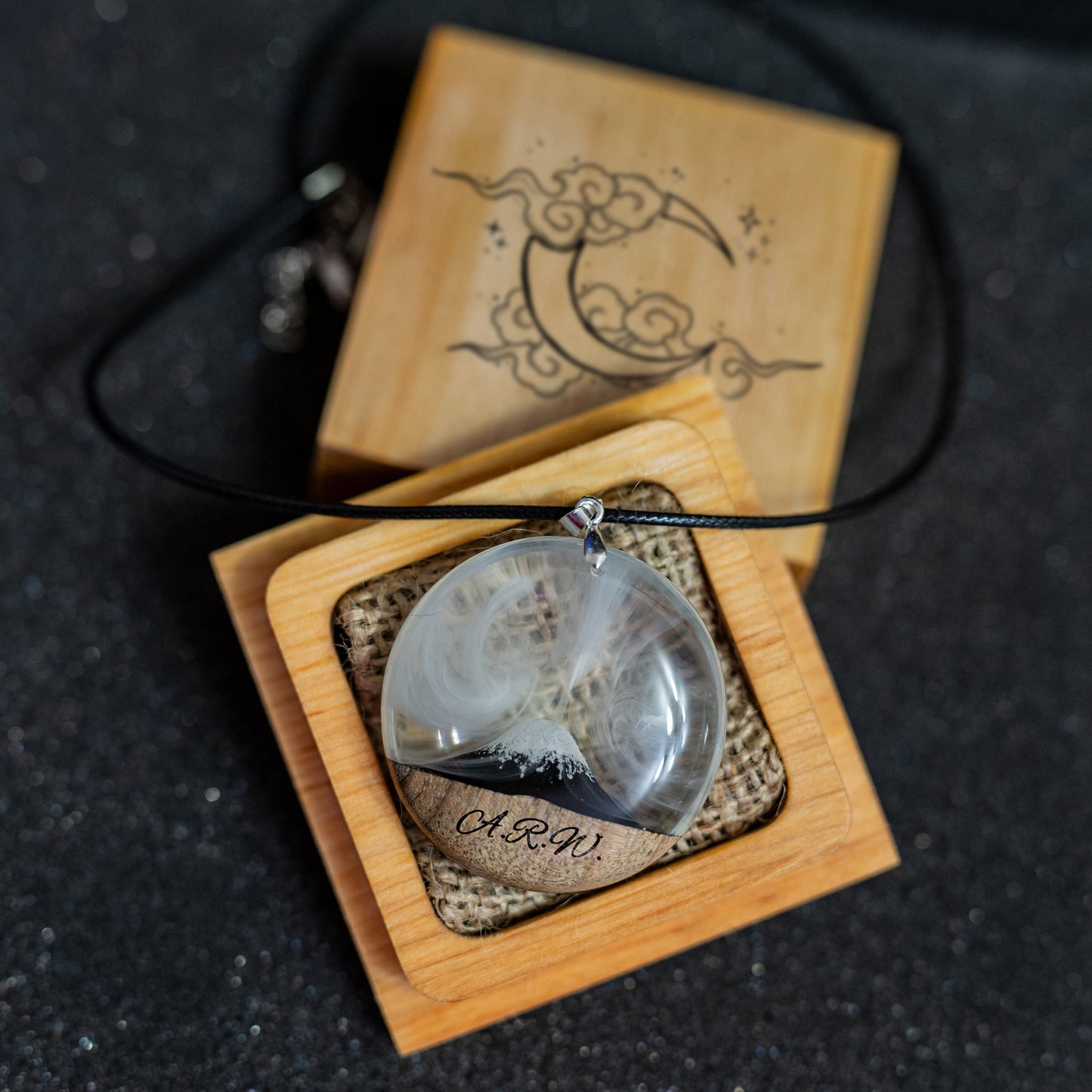 Wood Resin Mountain Pendant Necklace: Personalized Nature Jewelry