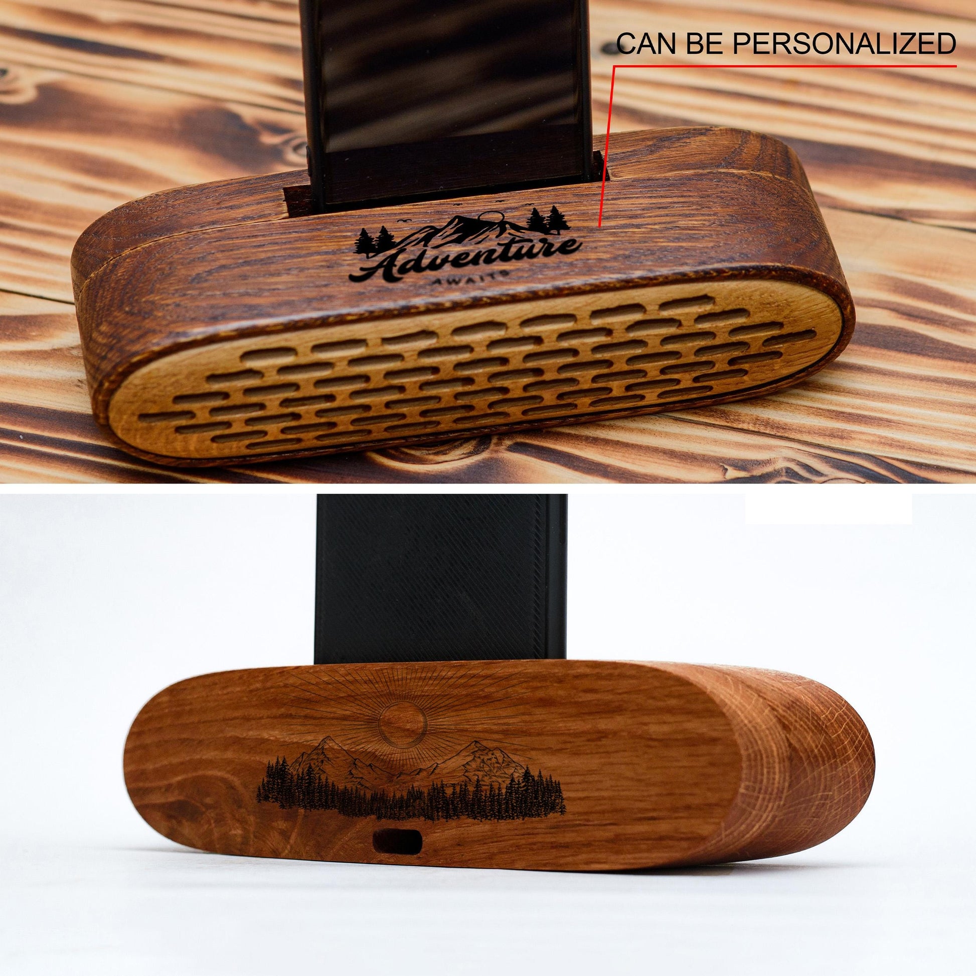 Engraved wooden phone stand – perfect for office, home, and gifting