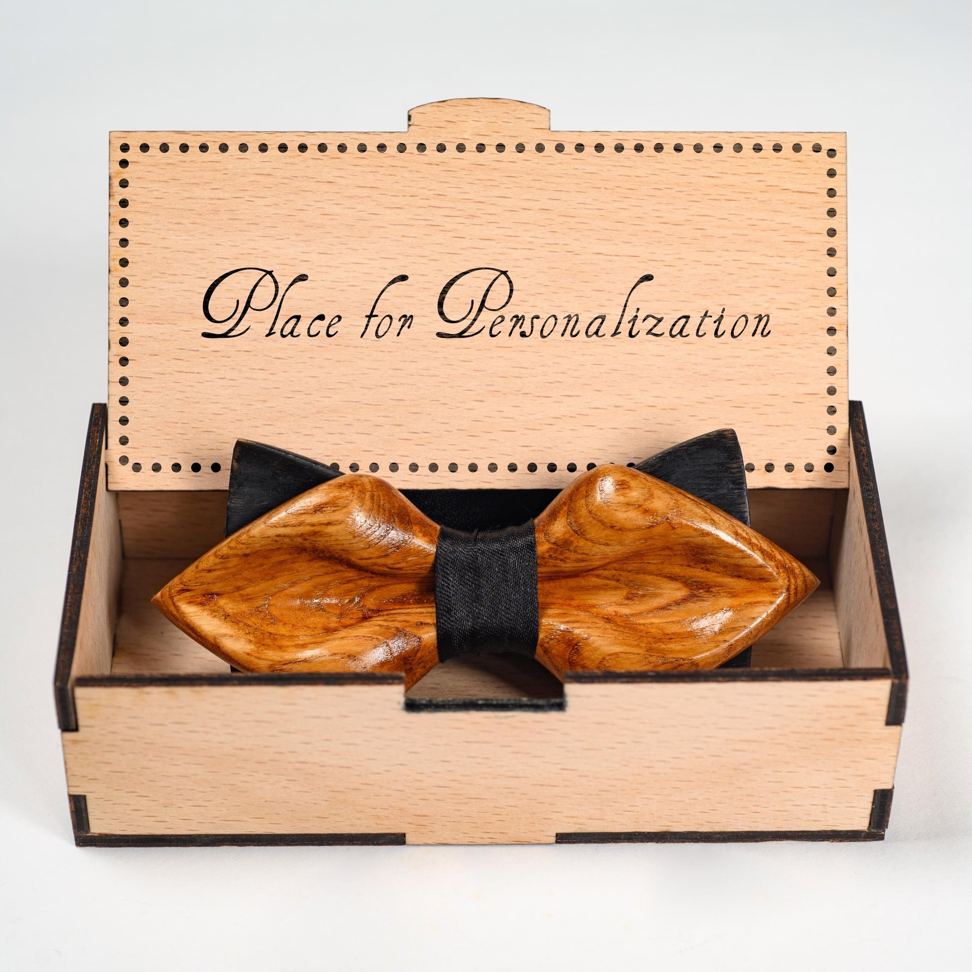 Best man proposal gift set featuring a wooden bow tie in a custom engraved box.