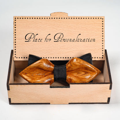 Best man proposal gift set featuring a wooden bow tie in a custom engraved box.
