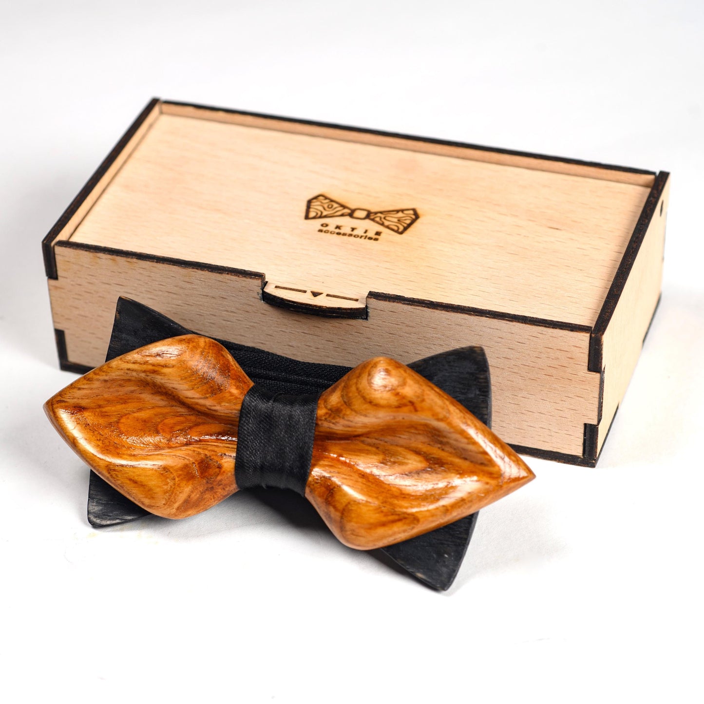 Groomsmen proposal kit with a personalized oak tie and matching wooden box.