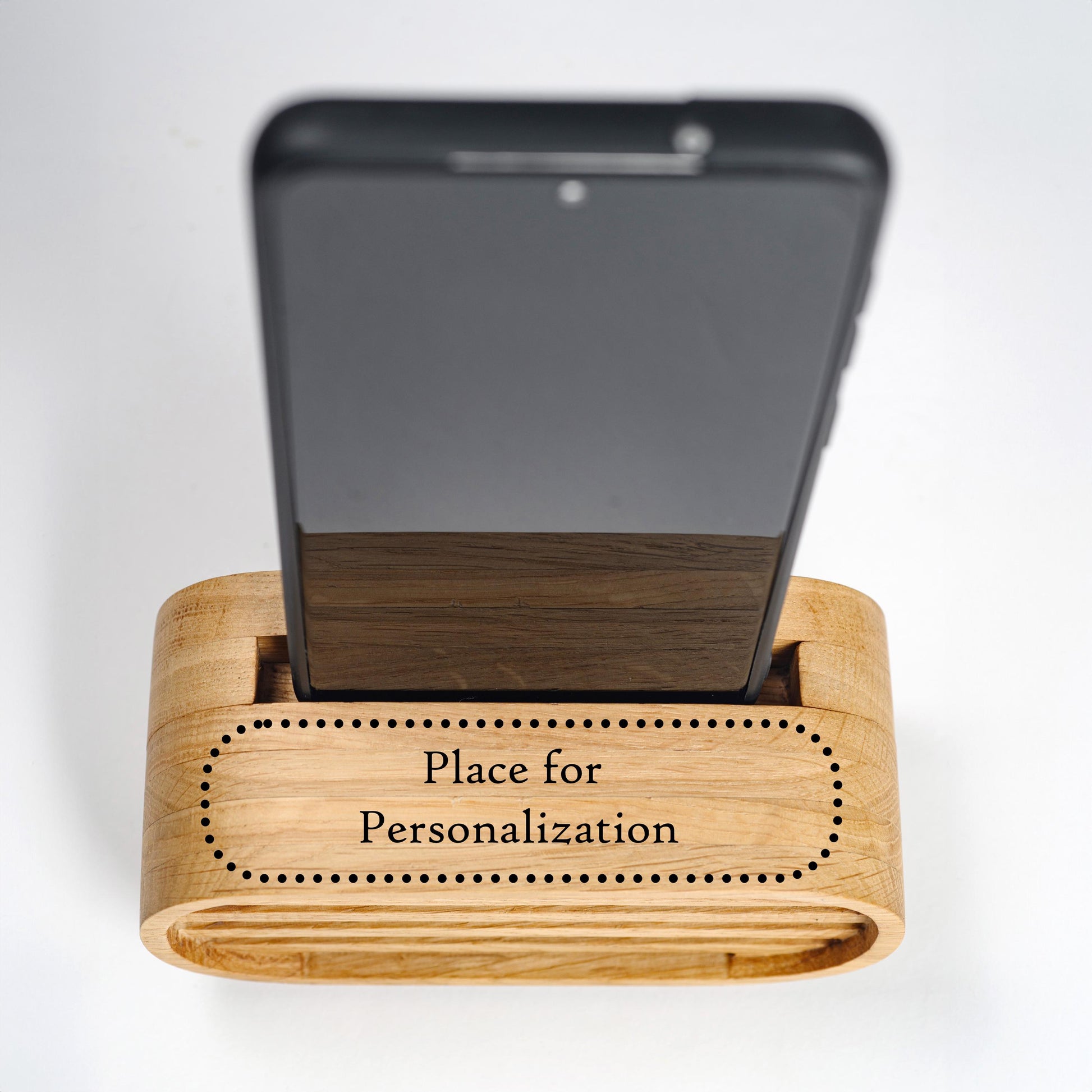 Custom engraved wooden phone speaker, personalized gift for husband, dad, or anniversary.