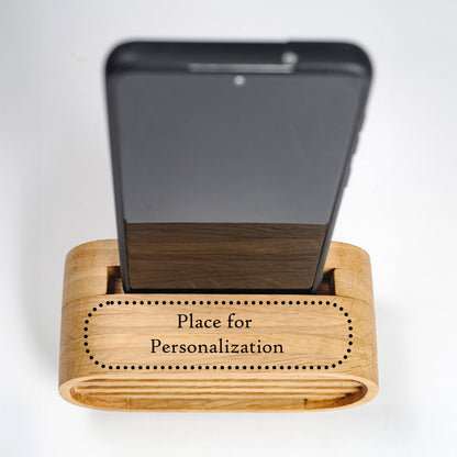 Custom engraved wooden phone speaker, personalized gift for husband, dad, or anniversary.